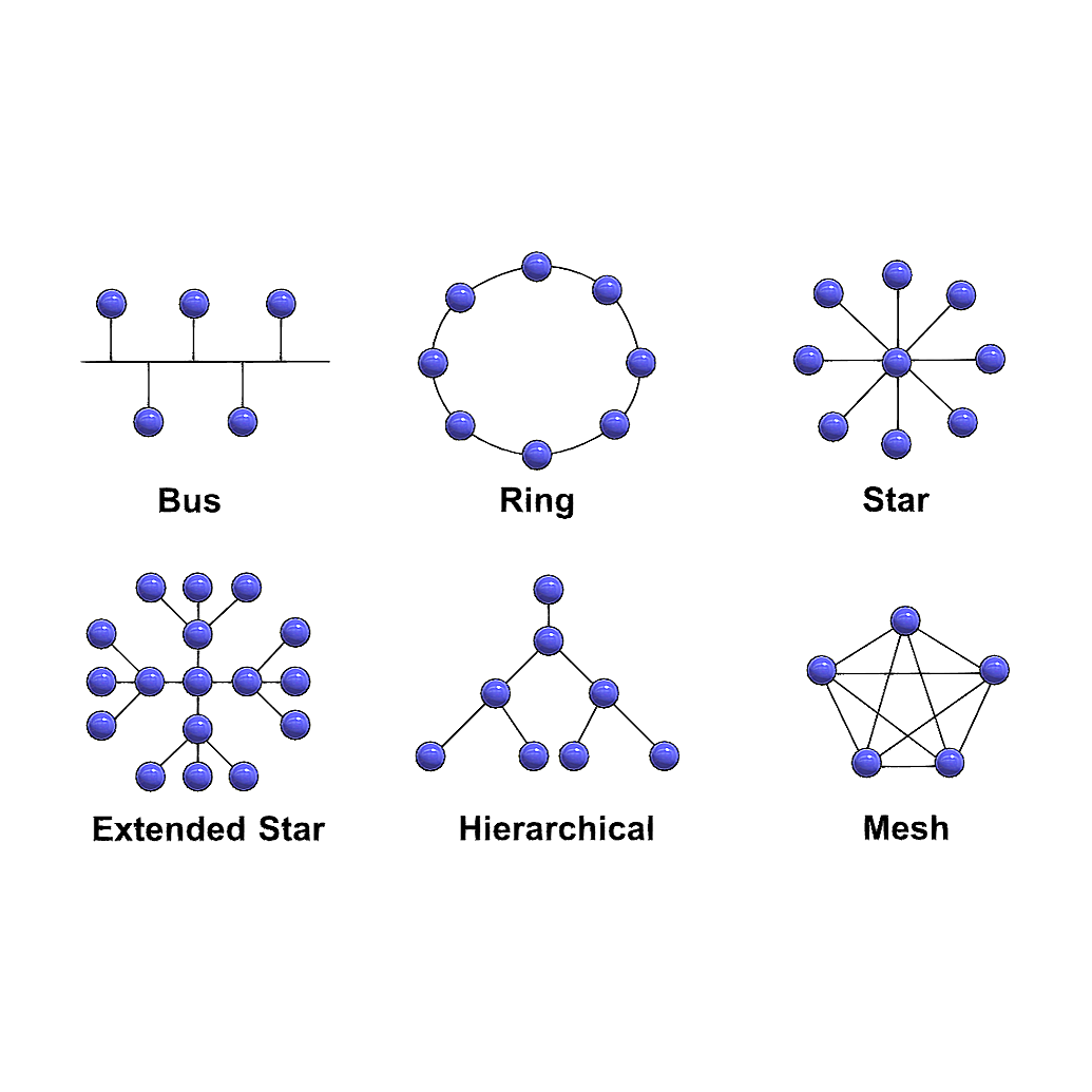 网络拓扑类型（概念3D示意图） 3D打印成品照片