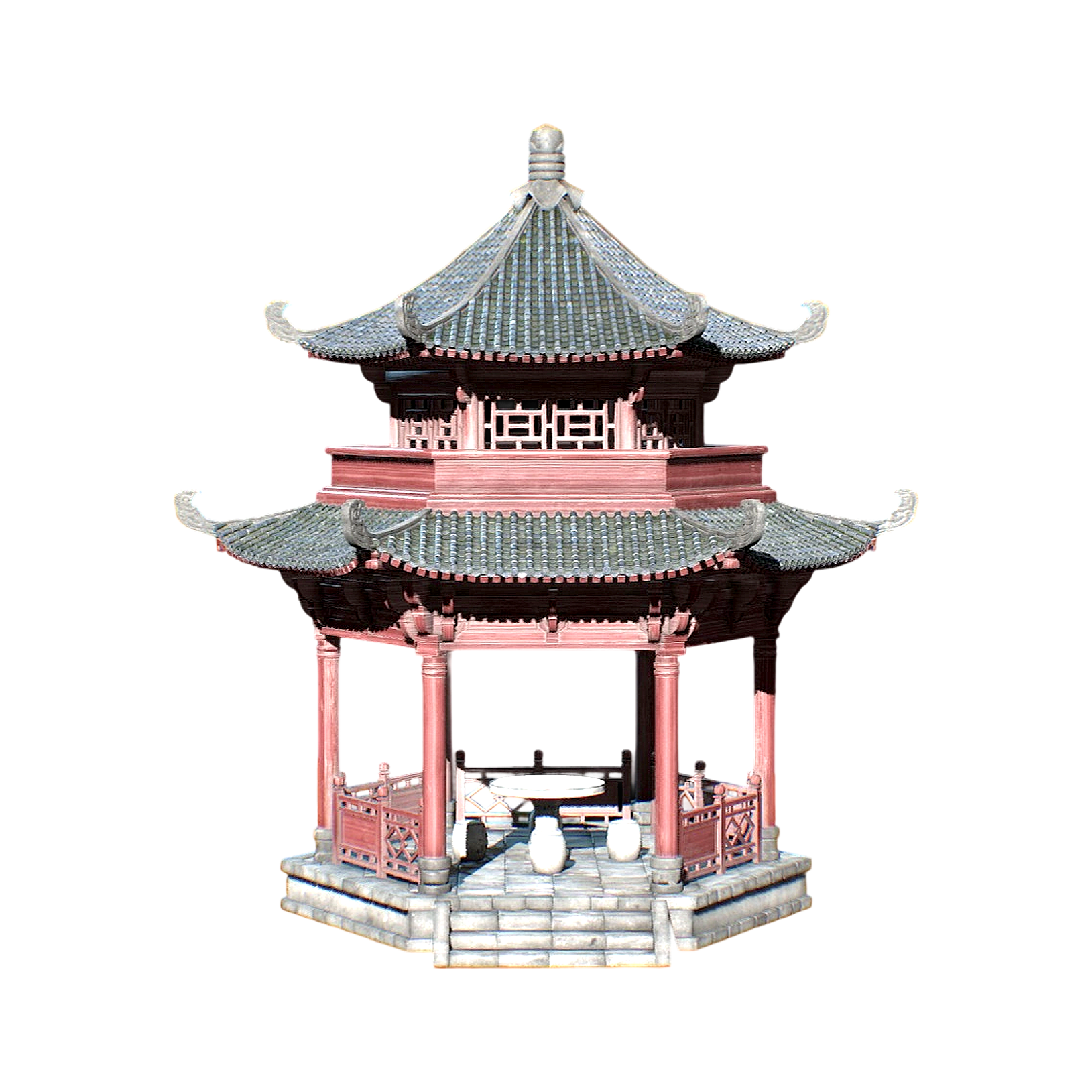 中式石制楼阁模型预览图