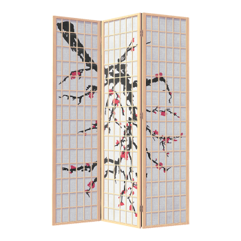 中式古典白桦实木梅花图案落地式隔断屏风